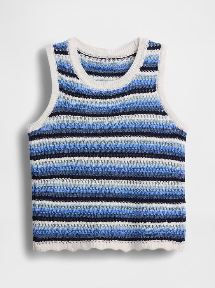 Image number 2 showing, Kids 100% Cotton Crochet Stripe Tank Top