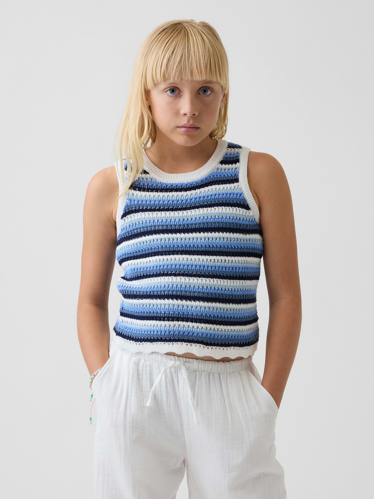 Kids 100% Cotton Crochet Stripe Tank Top