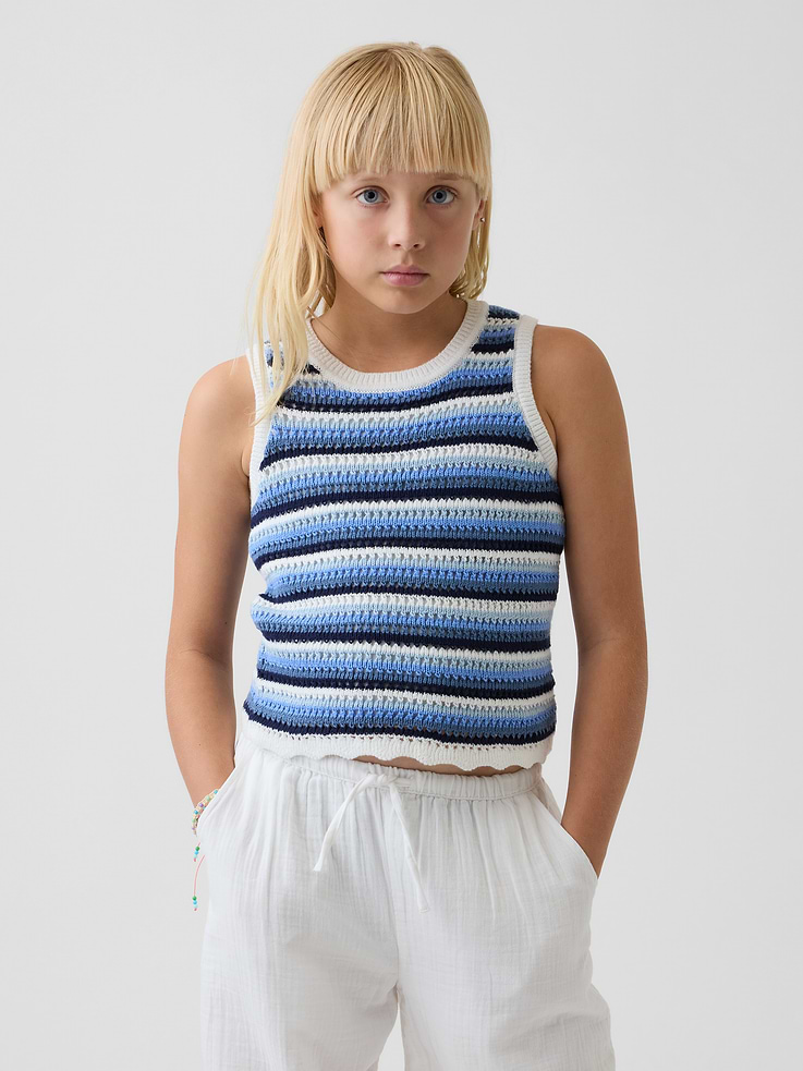 Image number 1 showing, Kids 100% Cotton Crochet Stripe Tank Top
