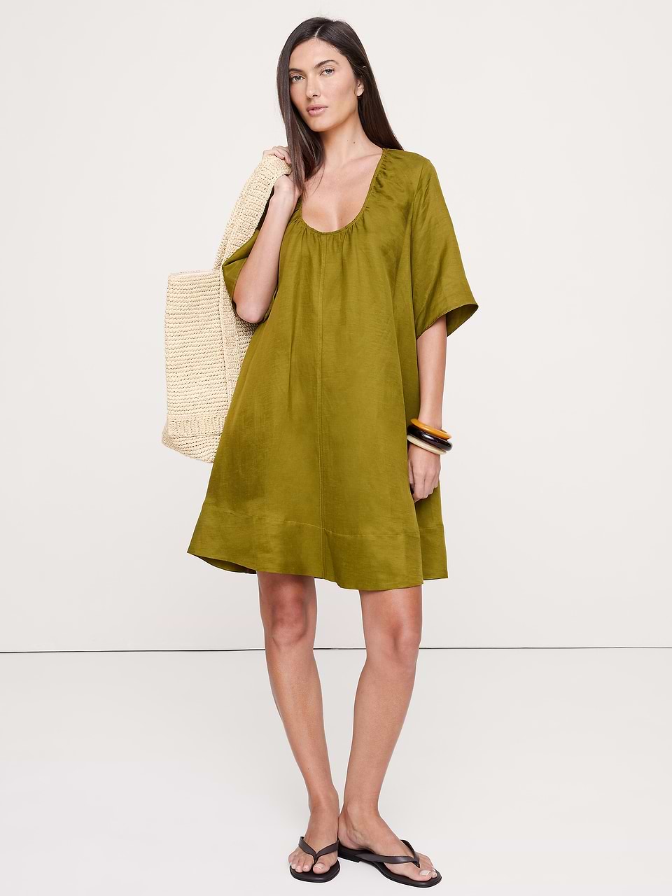 green linen dress banana republic Viscose-Linen Scoop-Neck Mini an easy fit
