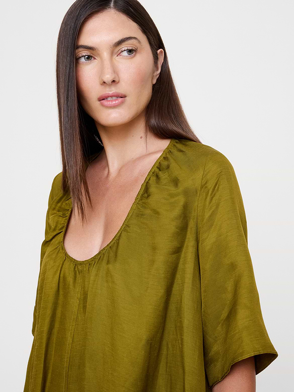 Viscose-Linen Scoop-Neck Mini Dress