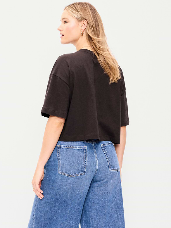 Vintage Crew-Neck Oversized Crop T-Shirt