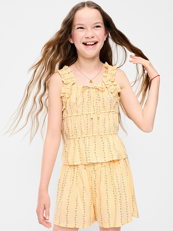Printed Sleeveless Ruffled Top for Girls