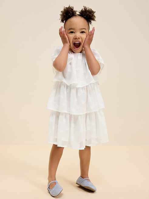 Short Short-Sleeve Textured Tiered Swing Dress for Toddler Girls clearance deal