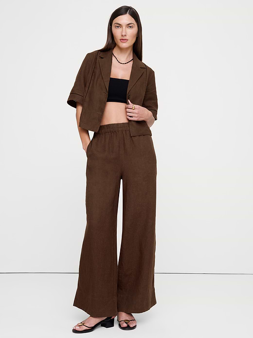 Linen Short-Sleeve Blazer Top