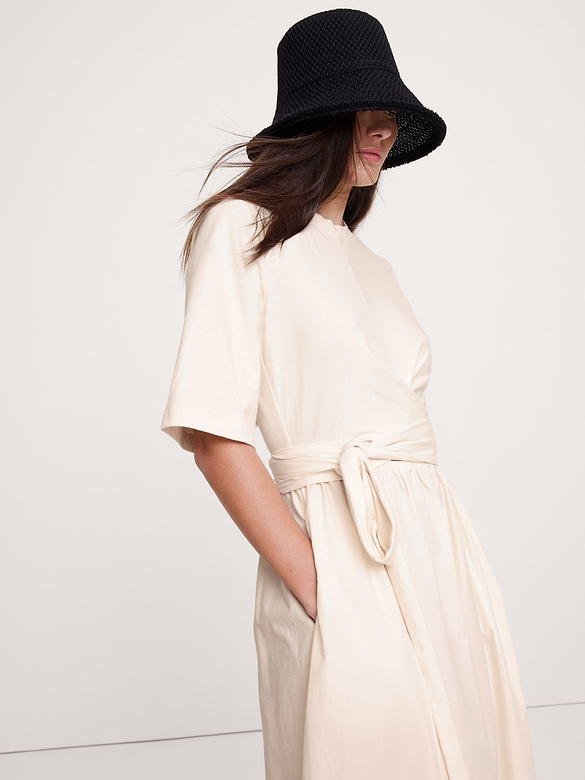Cotton Poplin + Jersey Twisted Maxi Dress
