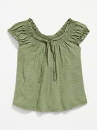 Image number 1 showing, Short-Sleeve Tie-Front Jersey-Knit Top for Girls