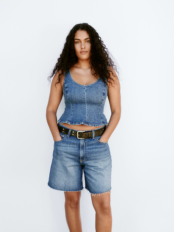 8" Mid Rise Loose Denim Bermuda Shorts