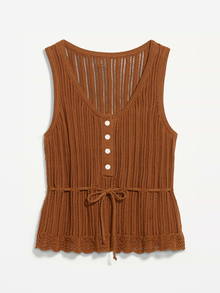 Image number 4 showing, Seaside Cotton Pointelle Peplum Tank Top