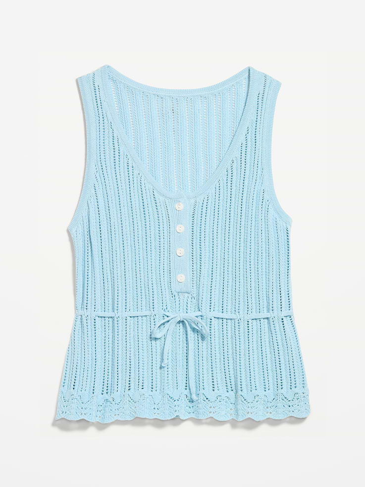 Image number 4 showing, Seaside Cotton Pointelle Peplum Tank Top