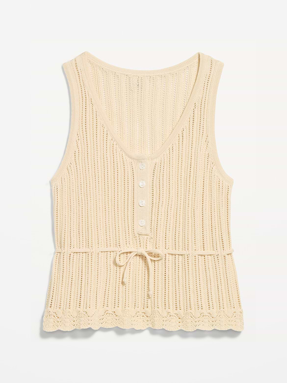 Seaside Cotton Pointelle Peplum Tank Top