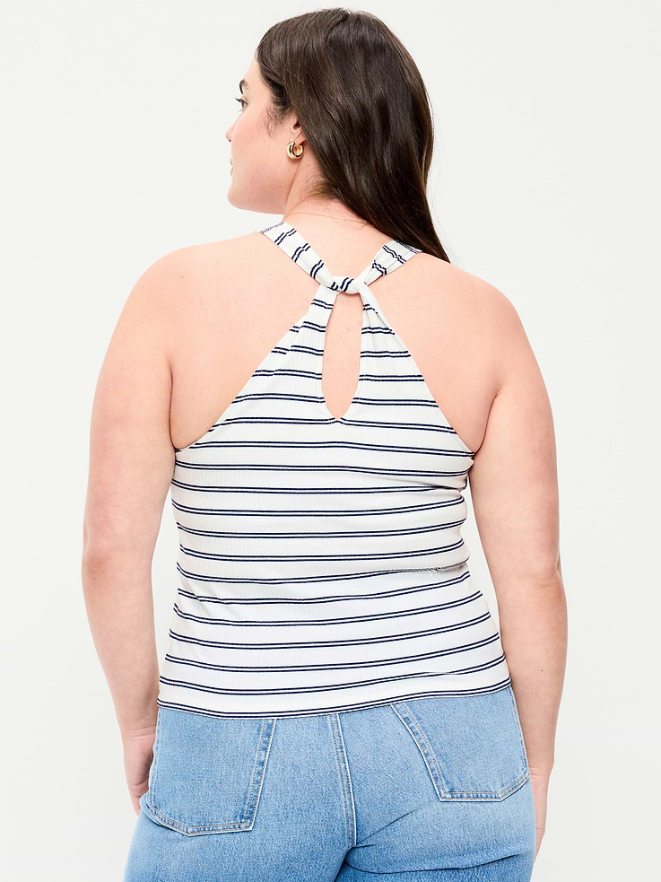 L'image numéro 5 présente Camisole côtelée à bretelles nouées au dos