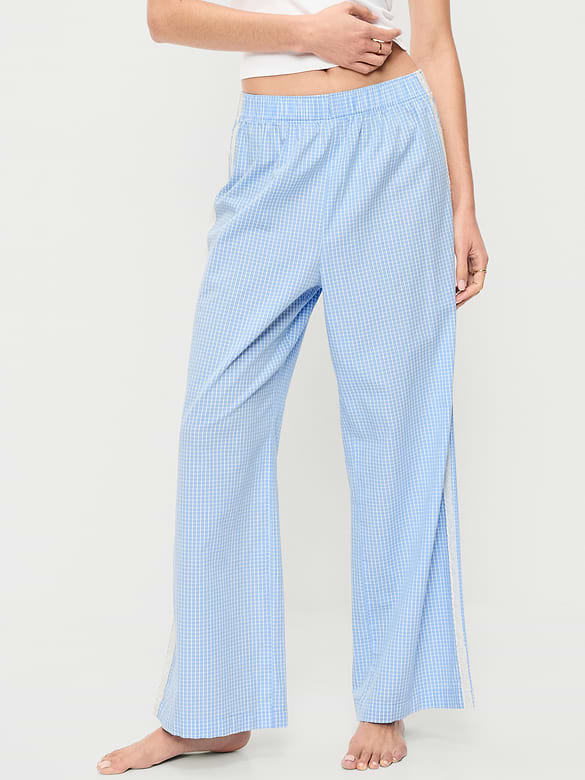 Poplin Wide-Leg Pajama Pants