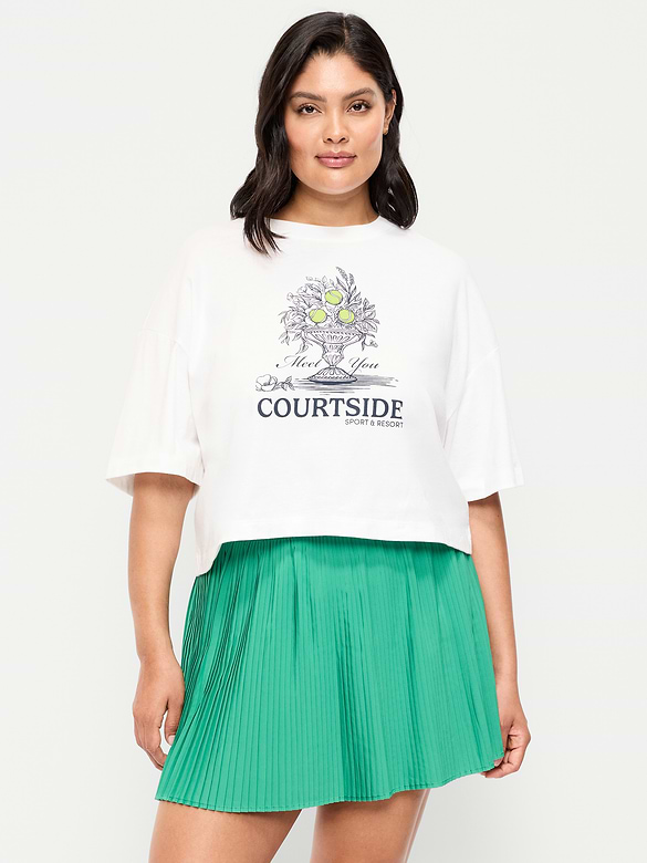 T-shirt rétro court surdimensionné ras du cou à imprimé