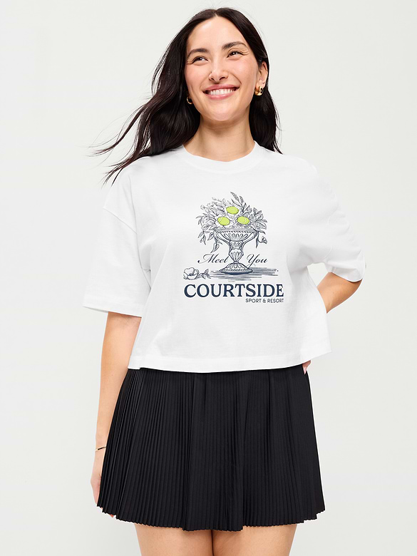 T-shirt rétro court surdimensionné ras du cou à imprimé