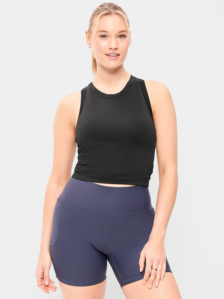 Image number 5 showing, Seamless Fitted High-Neck Crop Top