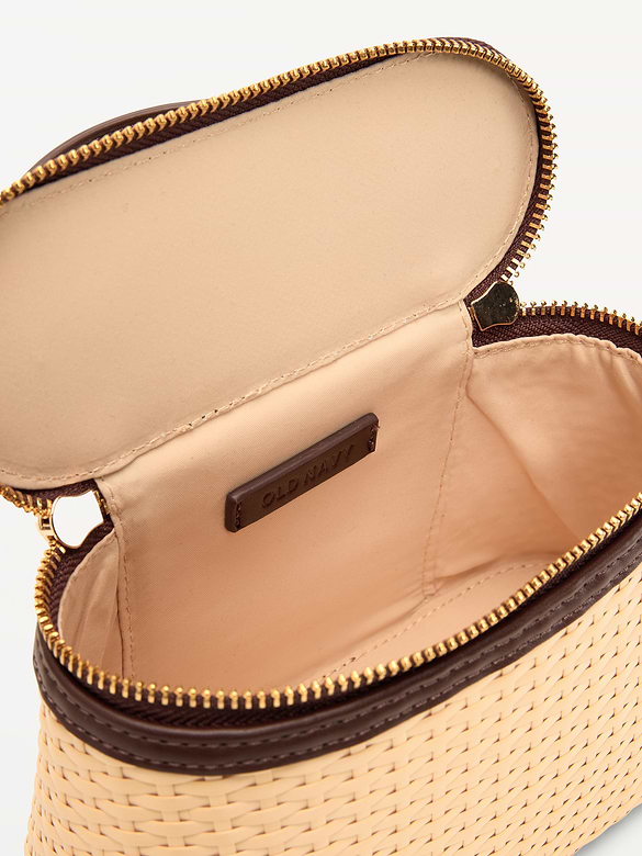 Faux Wicker Top-Handle Bag