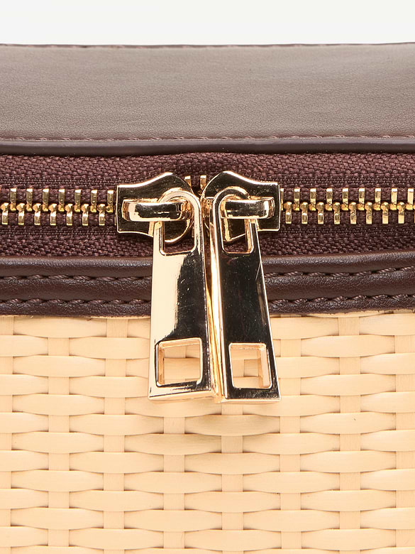 Faux Wicker Top-Handle Bag