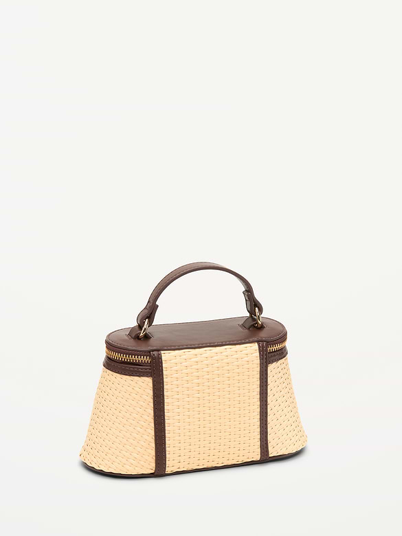Faux Wicker Top-Handle Bag