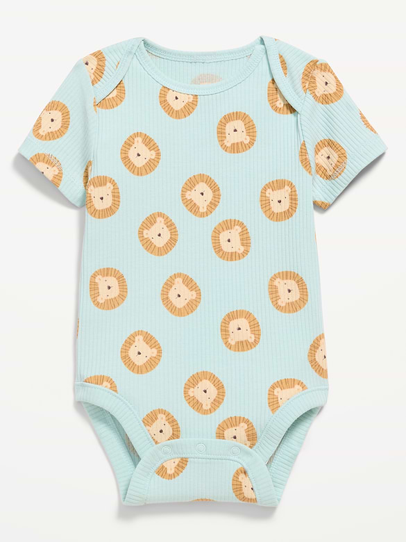 Printed Short-Sleeve Ribbed Bodysuit for Baby