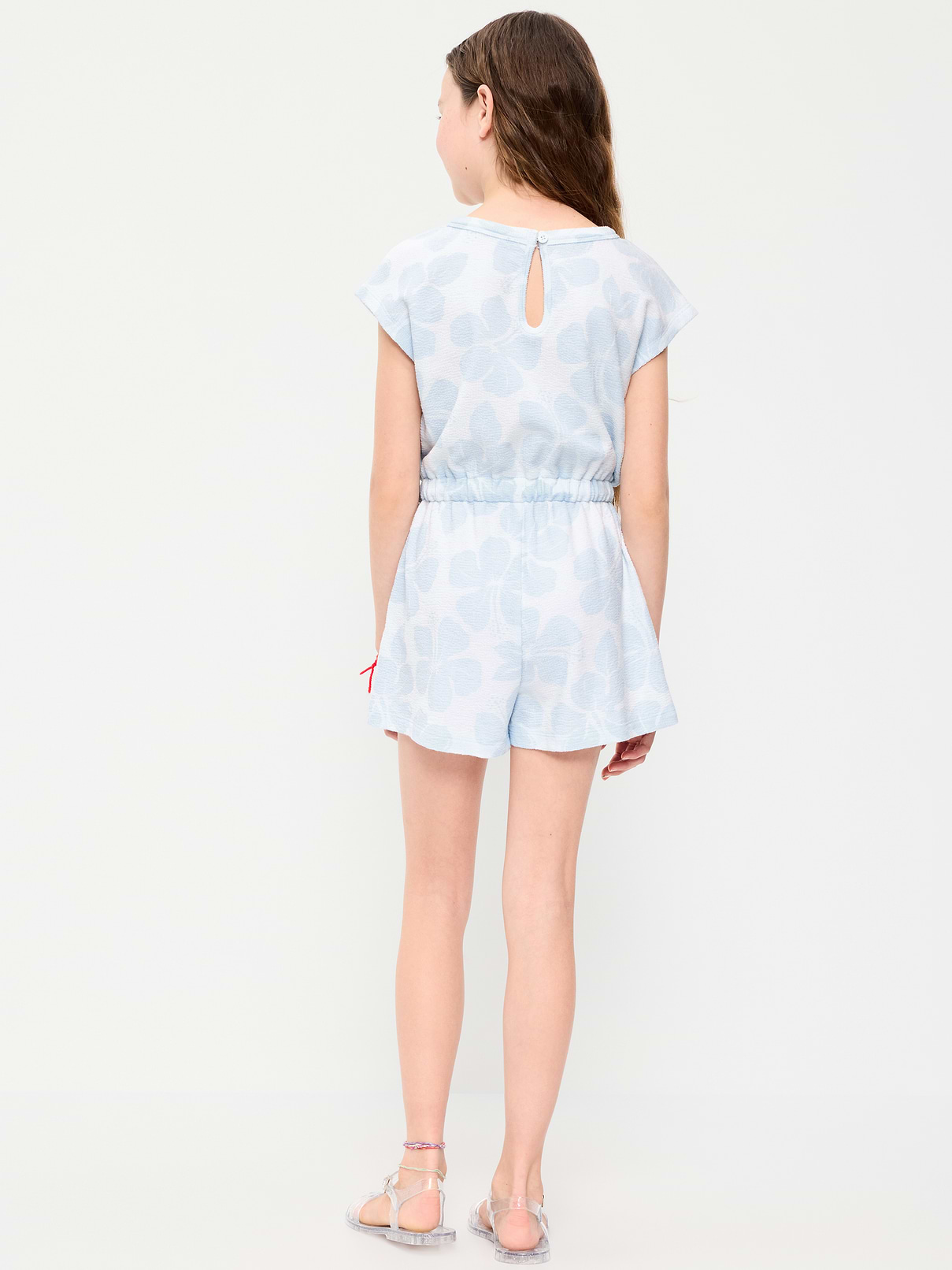 Image number 2 showing, Short-Sleeve Textured Utility Romper for Girls