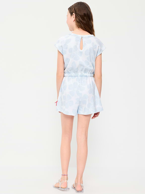 Short-Sleeve Textured Utility Romper for Girls