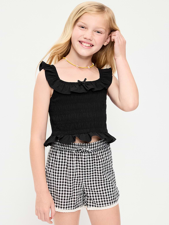 Sleeveless Fitted Ruffled Smocked Top for Girls