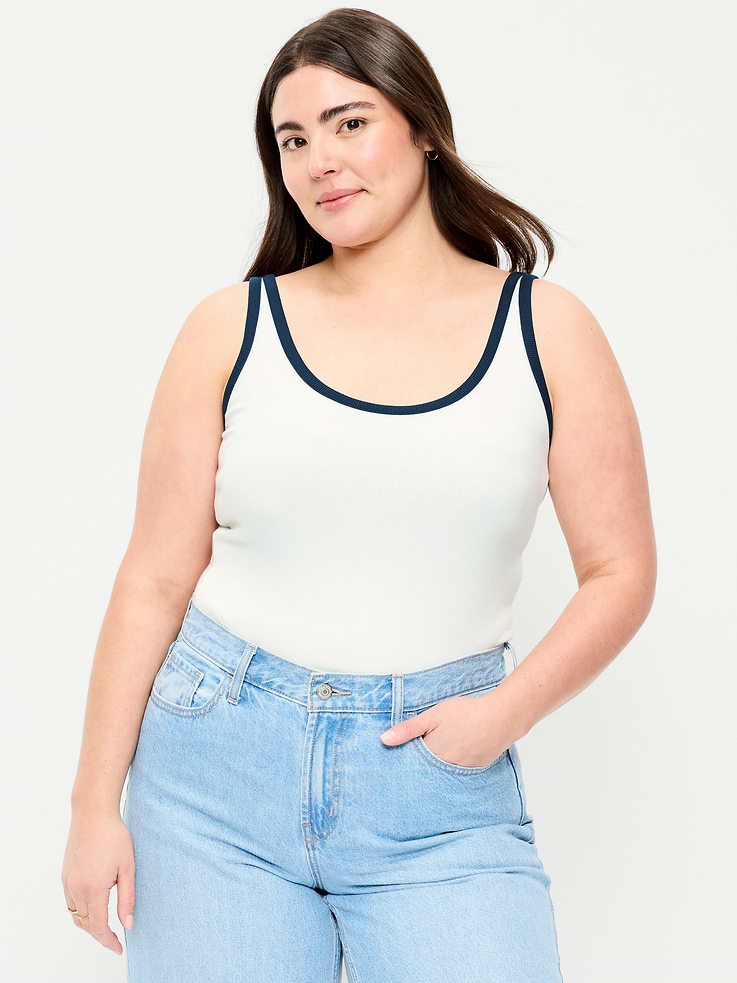 Image number 6 showing, First-Layer Ribbed Scoop-Neck Tank Top