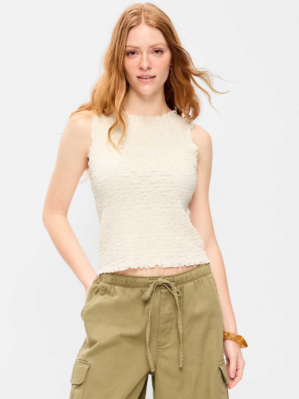 Sleeveless Smocked Tank Top