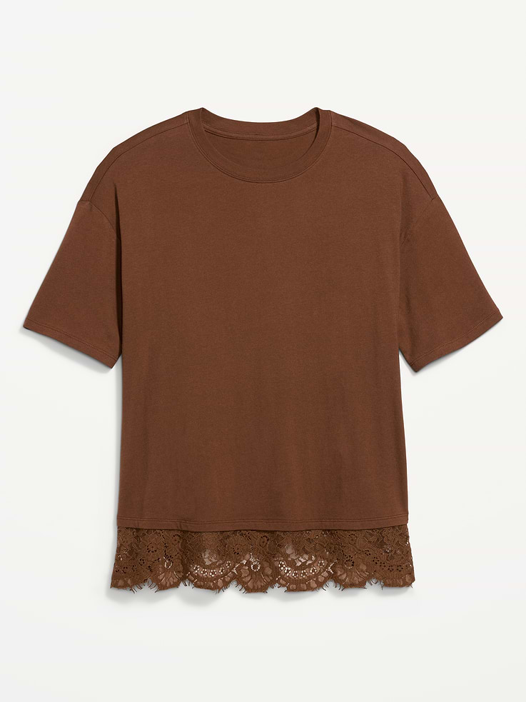 L'image numéro 4 présente T-shirt surdimensionné à ourlet en dentelle
