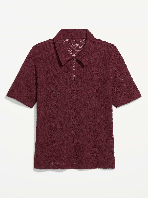 Lace Keyhole Polo Top