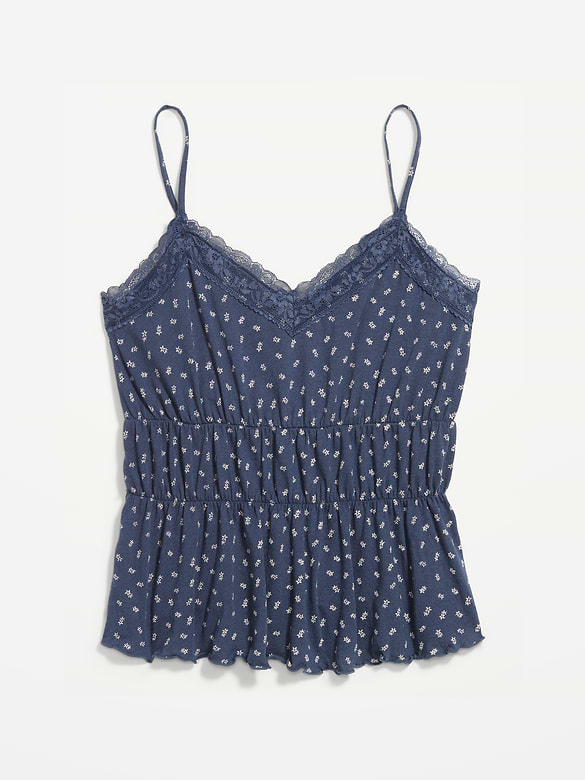 Lace-Trim Smocked-Waist Tank Top