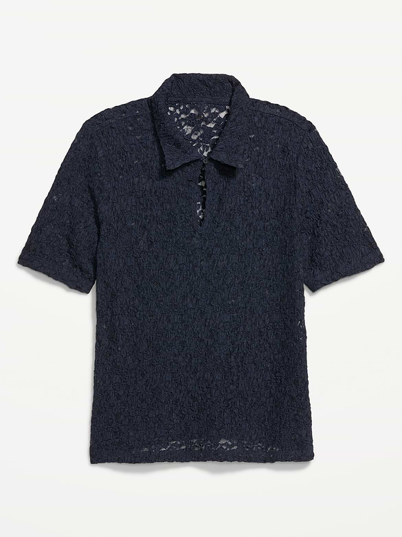 Lace Keyhole Polo Top