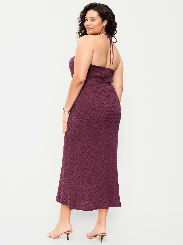 Image number 9 showing, Beaded Halter-Neck Textured Midi Dress