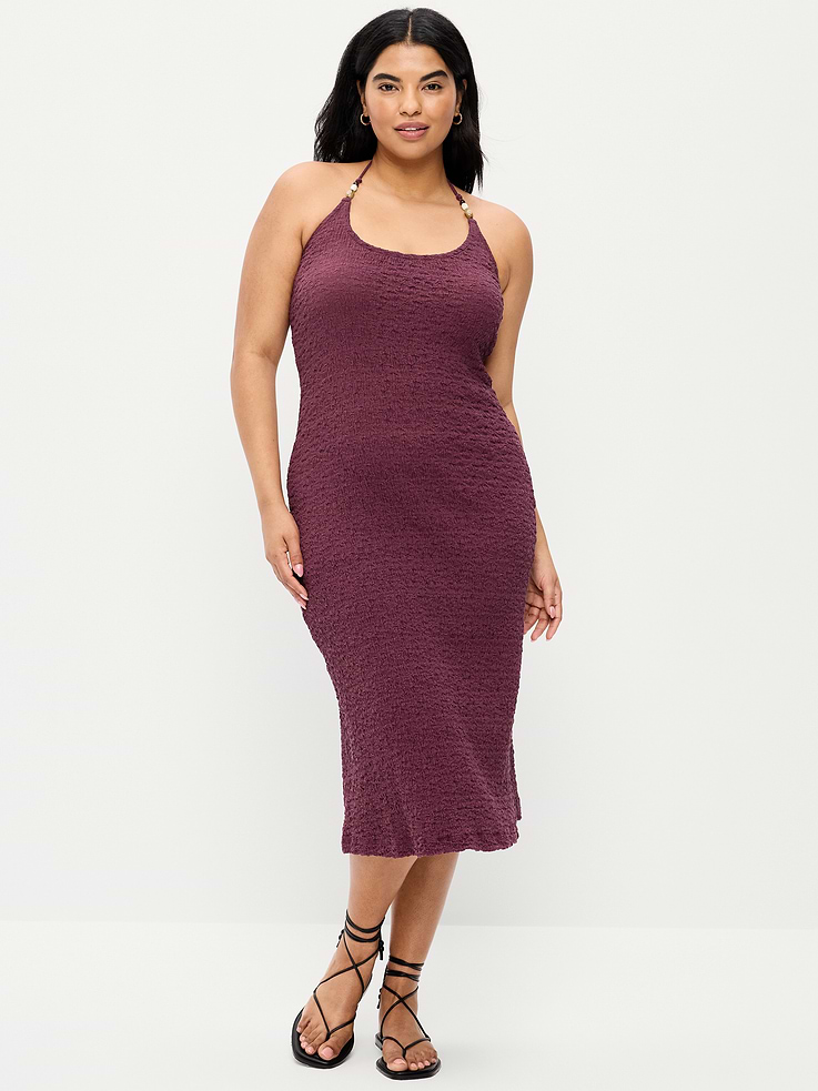 Image number 6 showing, Beaded Halter-Neck Textured Midi Dress