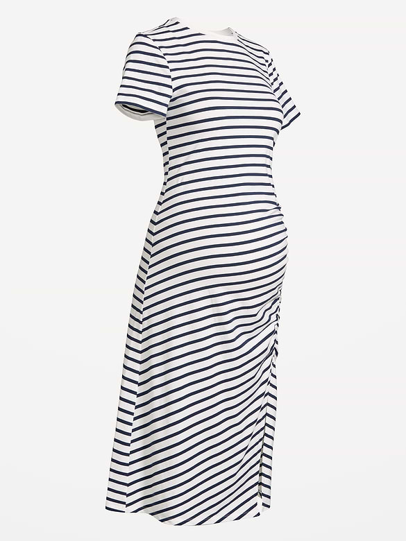 Maternity Short-Sleeve Ruched Midi Dress