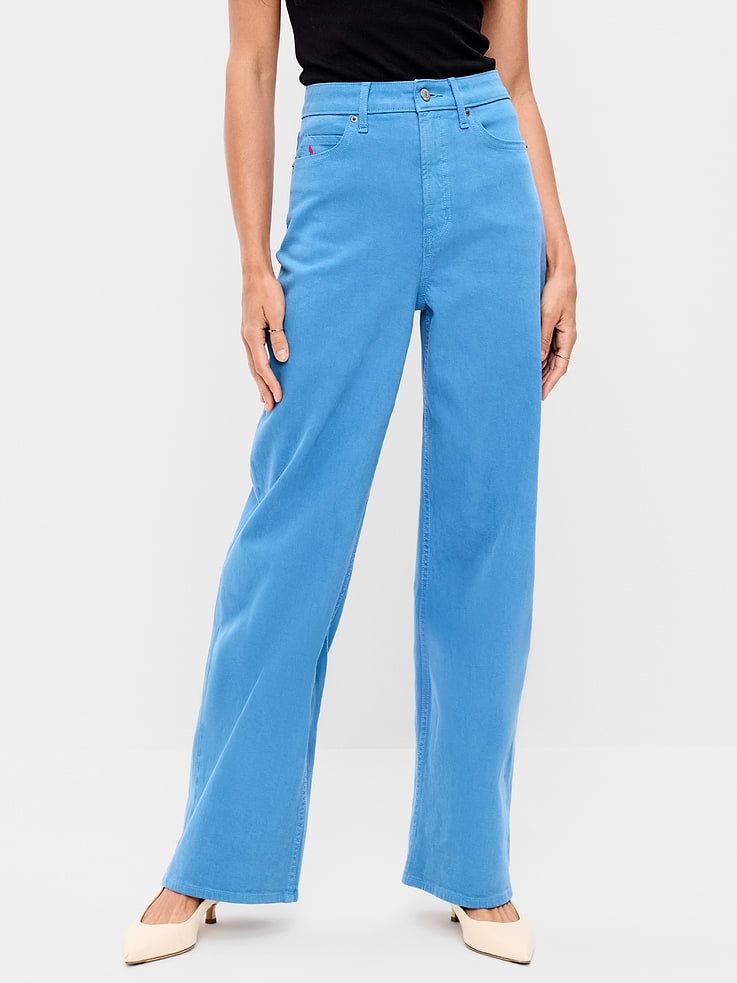 L'image numéro 2 présente Jean bleu azur jambe large à taille très haute Old Navy x Le diable s’habille en Prada