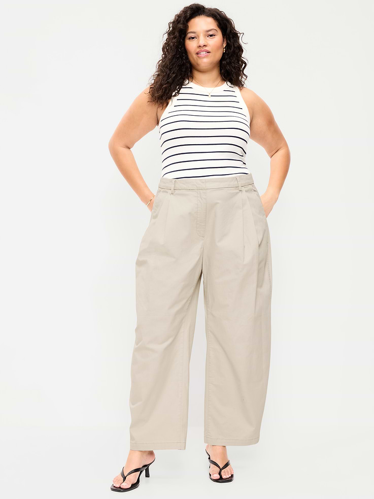 Image number 8 showing, High-Waisted Twill Barrel-Leg Pants