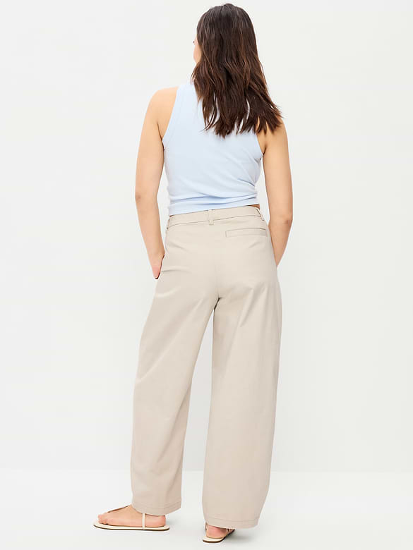 High-Waisted Twill Barrel-Leg Pants