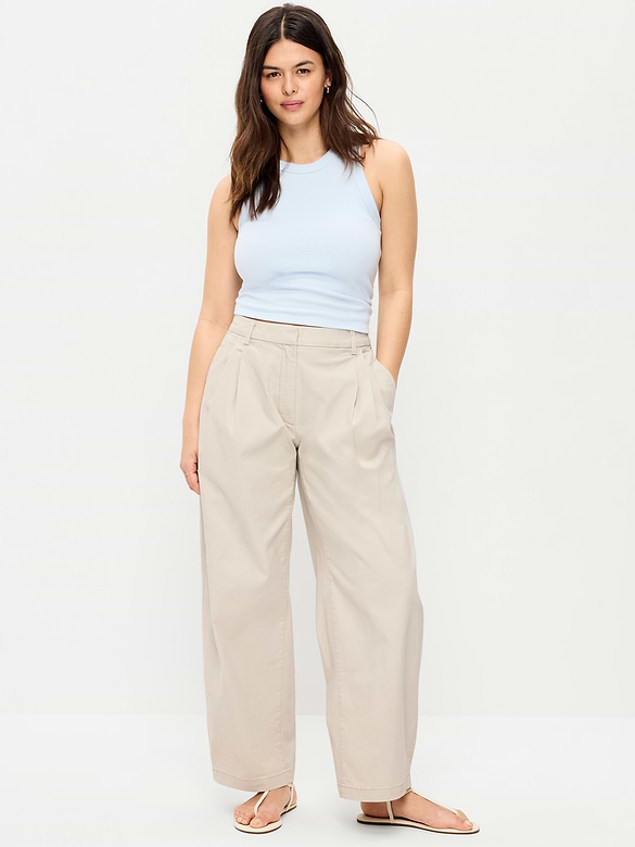 High-Waisted Twill Barrel-Leg Pants