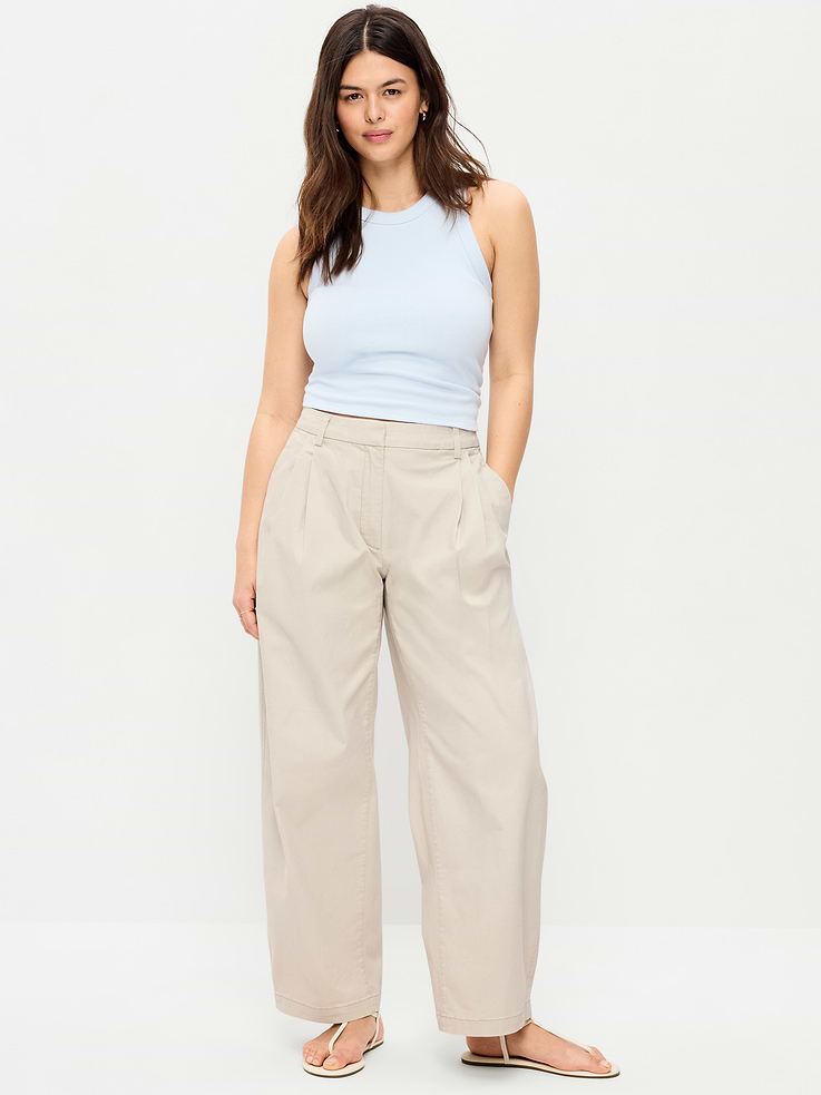 Image number 6 showing, High-Waisted Twill Barrel-Leg Pants