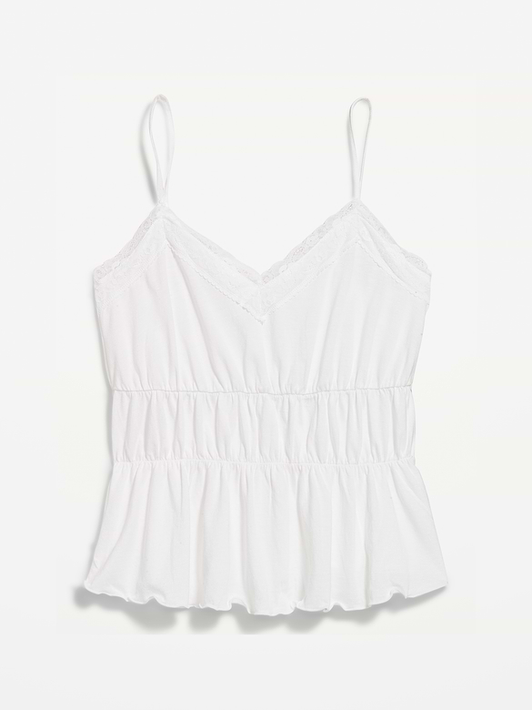 Lace-Trim Smocked-Waist Tank Top