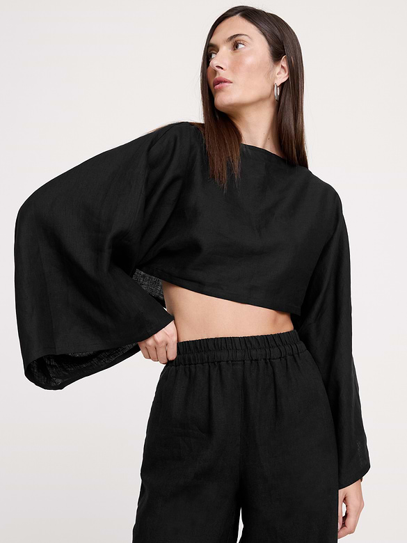 Linen Cropped Boatneck Top
