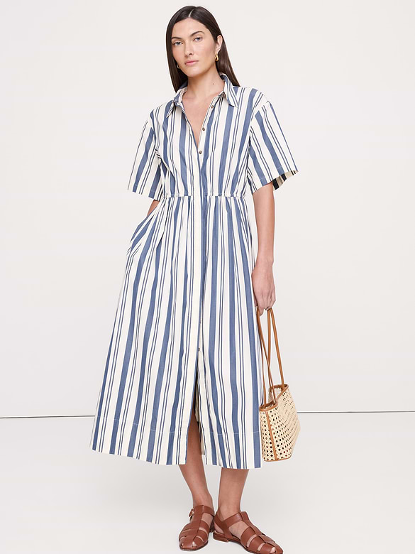 Poplin Open-Back Shirt Dress