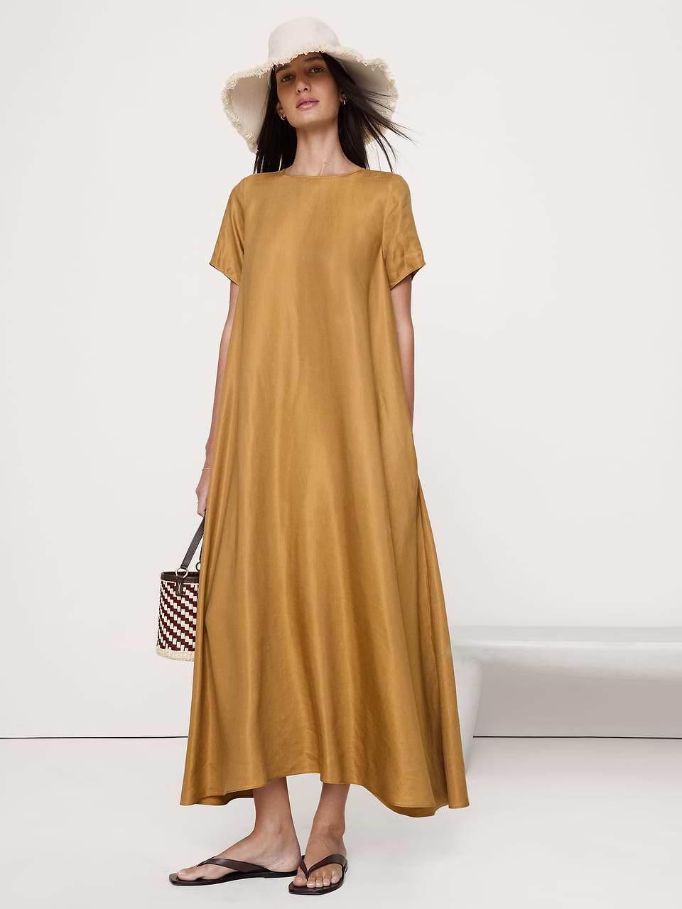 trapeze dress maxi Camilla Laced With Love Tiered making this piece feel both soft and striking Banana Republic Women's Viscose-Linen Trapeze