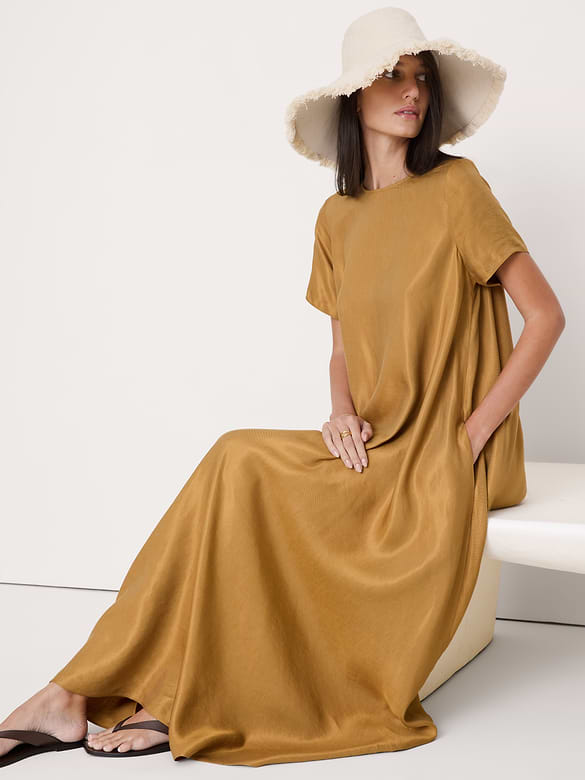Viscose-Linen Trapeze Maxi Dress