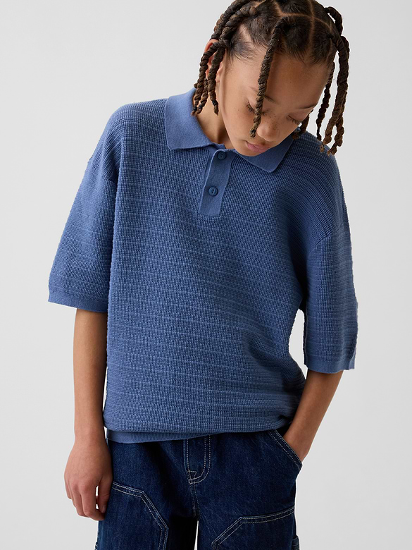 Kids 100% Cotton Relaxed Polo Sweater Shirt
