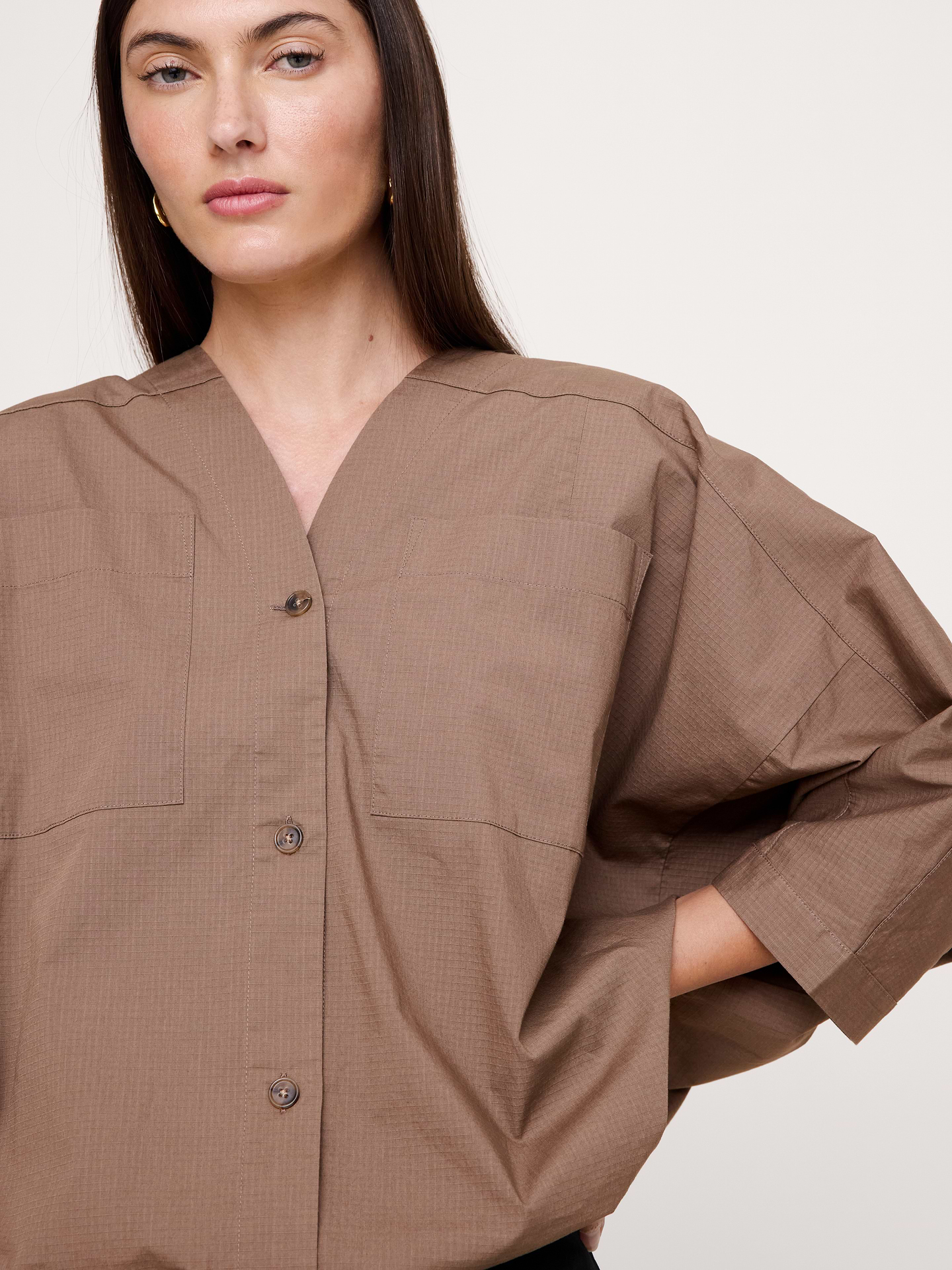 Image number 4 showing, Stretch-Cotton Drawstring-Hem Top