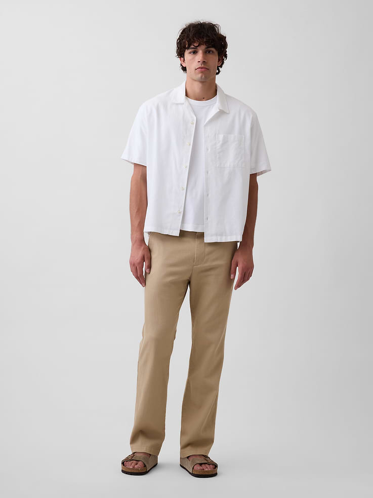 Image number 1 showing, Linen-Cotton Relaxed Straight Trousers
