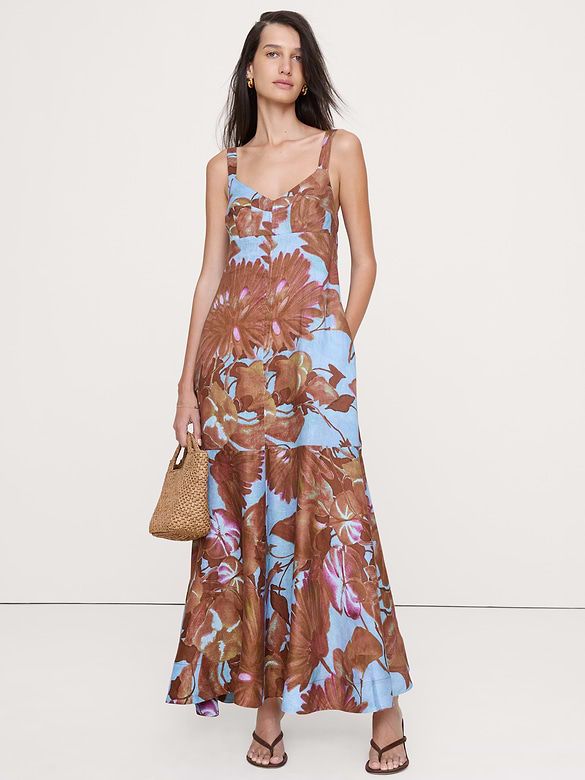 Linen Empire-Waist Maxi Dress